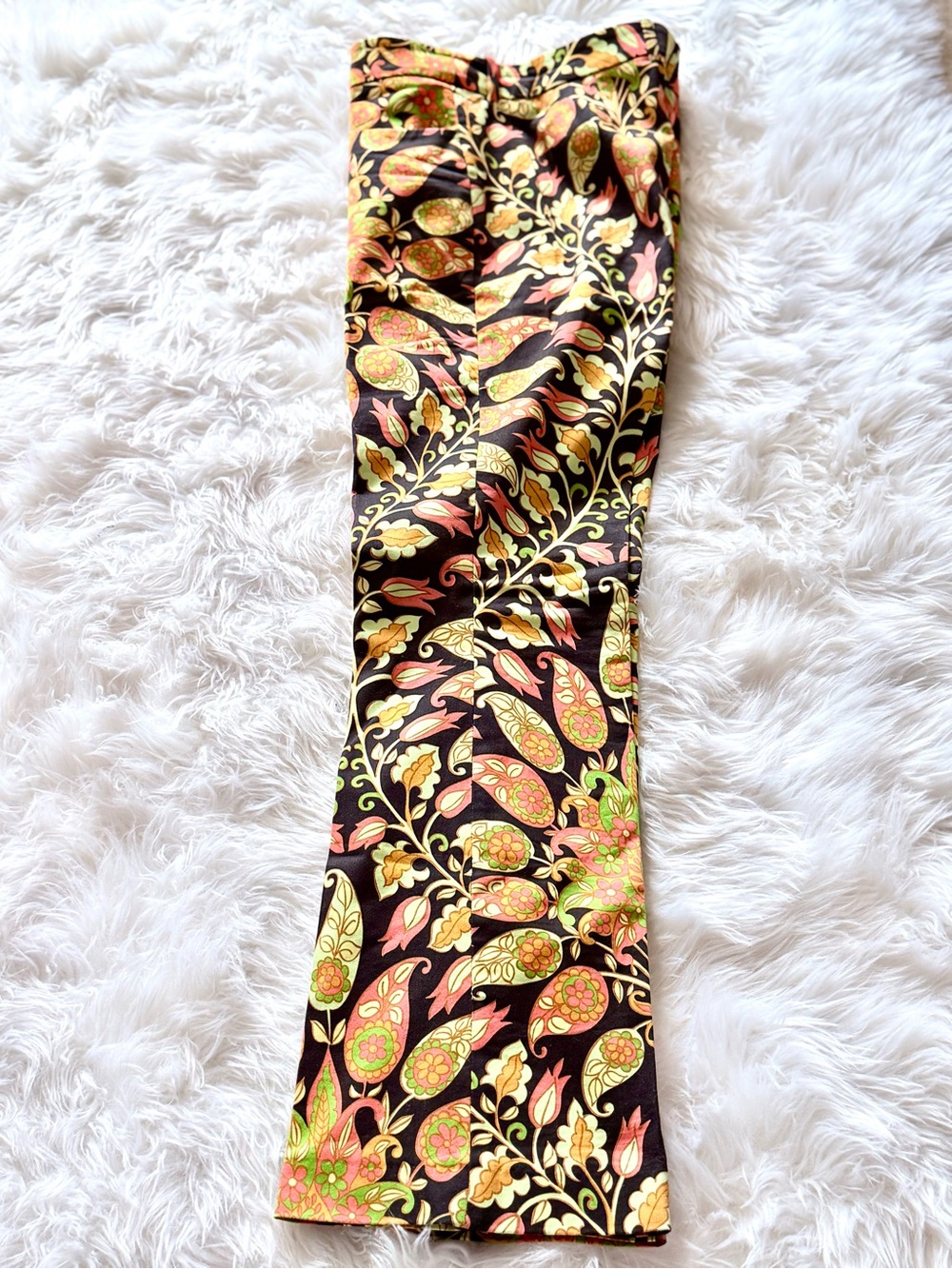 ZARA Bold Retro Paisley Floral Print Tailored Straight Leg Pants Size XL Stretch